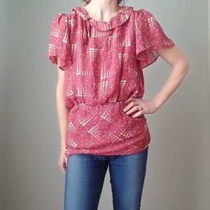 Lux | Pink Silk Ruched Blouse Top